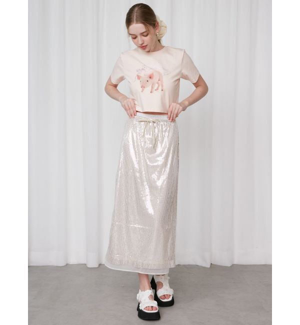 CALNAMUR「SPANGLE DRAWSTRINGS SK/スパンコールドロストスカート」|スカート|