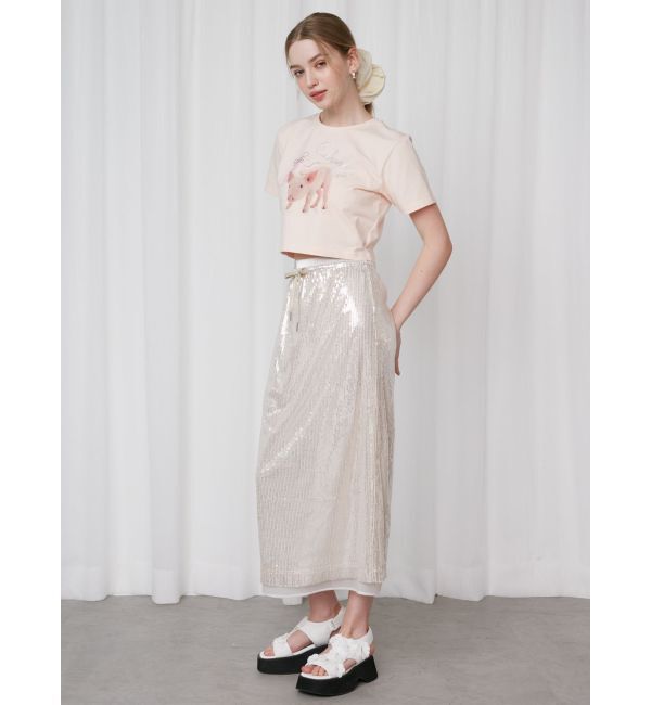 CALNAMUR「SPANGLE DRAWSTRINGS SK/スパンコールドロストスカート」|スカート|