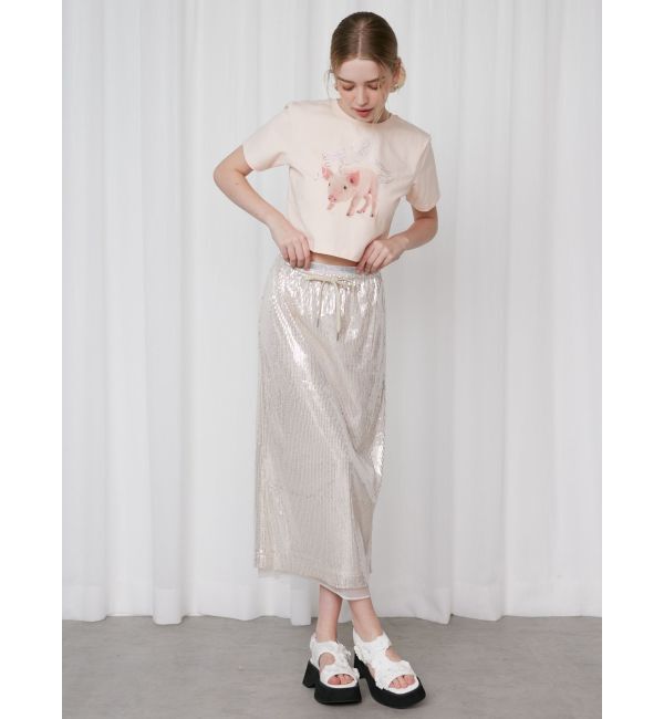 CALNAMUR「SPANGLE DRAWSTRINGS SK/スパンコールドロストスカート」|スカート|