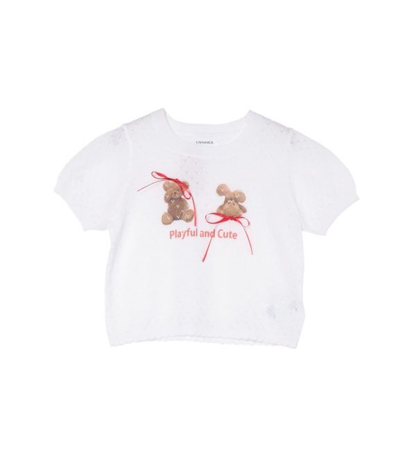 CALNAMUR「BEAR PRINT RIBBON KNIT /ベアプリントリボンニット」|ニット・セーター|