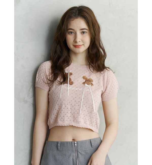 CALNAMUR「BEAR PRINT RIBBON KNIT /ベアプリントリボンニット」|ニット・セーター|