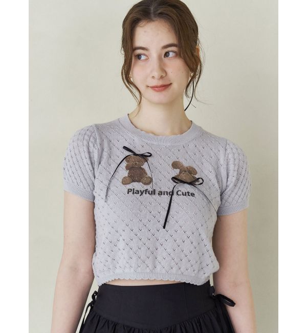CALNAMUR「BEAR PRINT RIBBON KNIT /ベアプリントリボンニット」|ニット・セーター|
