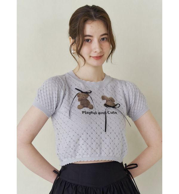 CALNAMUR「BEAR PRINT RIBBON KNIT /ベアプリントリボンニット」|ニット・セーター|