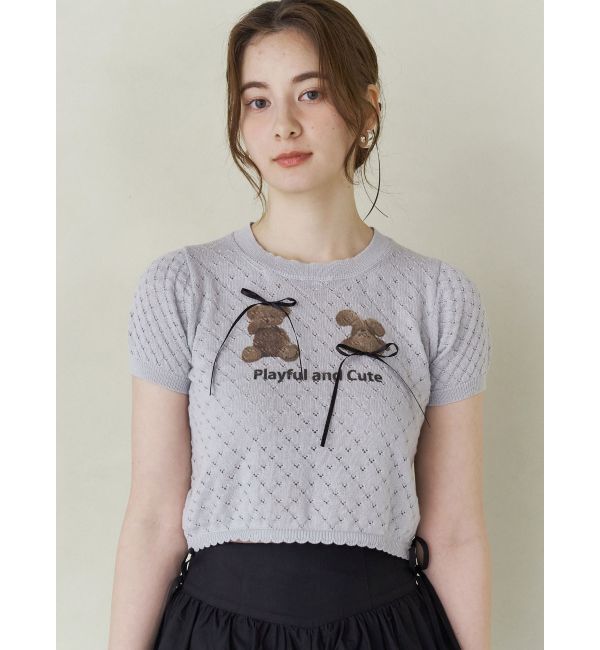 CALNAMUR「BEAR PRINT RIBBON KNIT /ベアプリントリボンニット」|ニット・セーター|