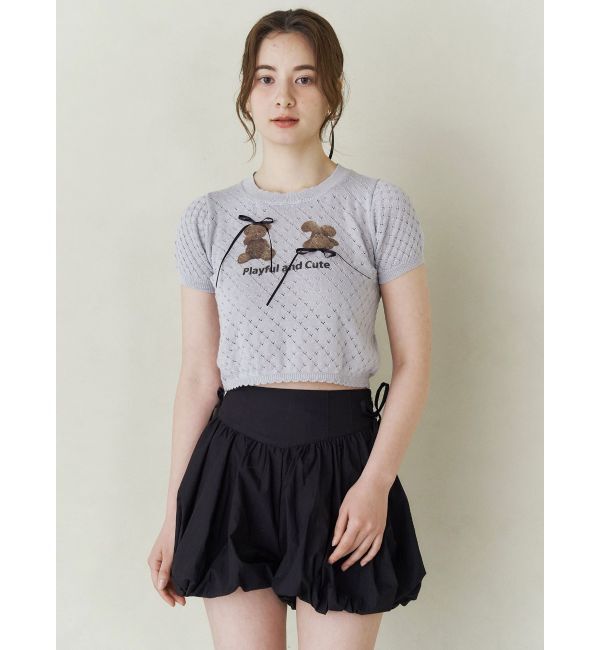 CALNAMUR「BEAR PRINT RIBBON KNIT /ベアプリントリボンニット」|ニット・セーター|