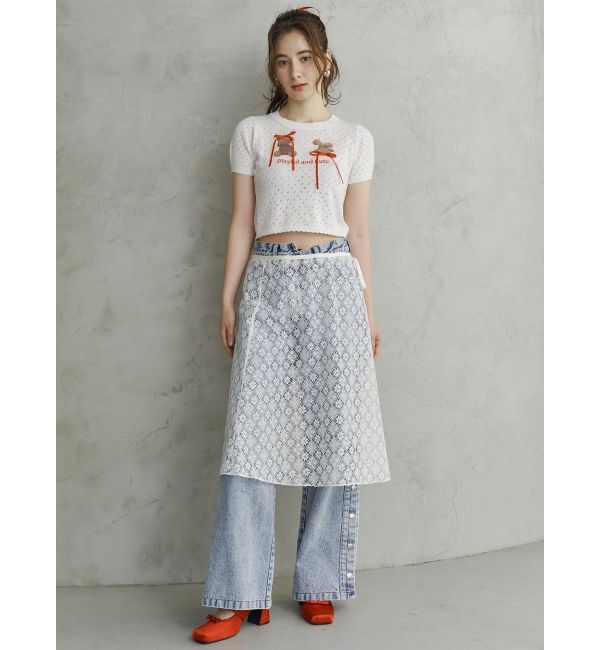 CALNAMUR「BEAR PRINT RIBBON KNIT /ベアプリントリボンニット」|ニット・セーター|