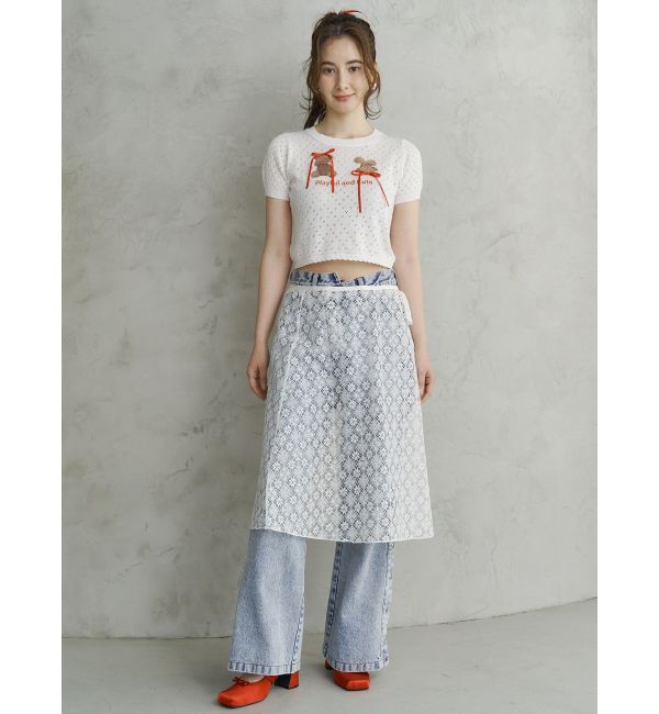 CALNAMUR「BEAR PRINT RIBBON KNIT /ベアプリントリボンニット」|ニット・セーター|