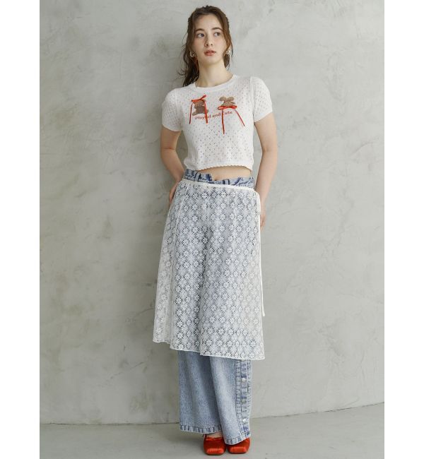 CALNAMUR「BEAR PRINT RIBBON KNIT /ベアプリントリボンニット」|ニット・セーター|