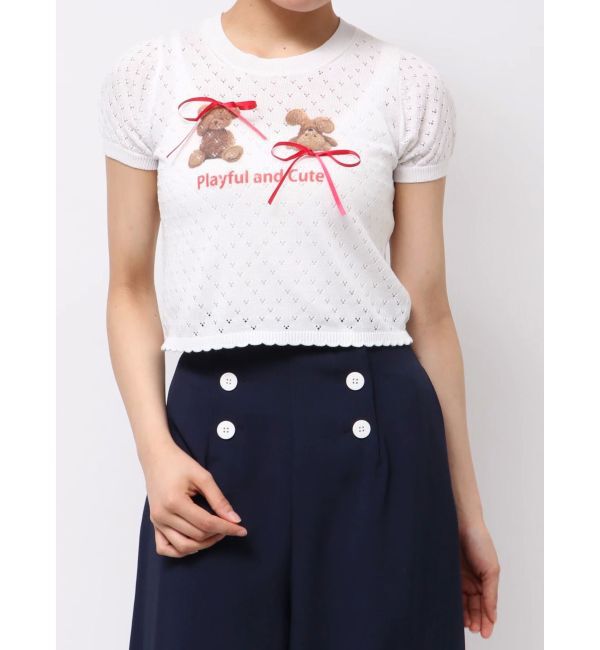 CALNAMUR「BEAR PRINT RIBBON KNIT /ベアプリントリボンニット」|ニット・セーター|