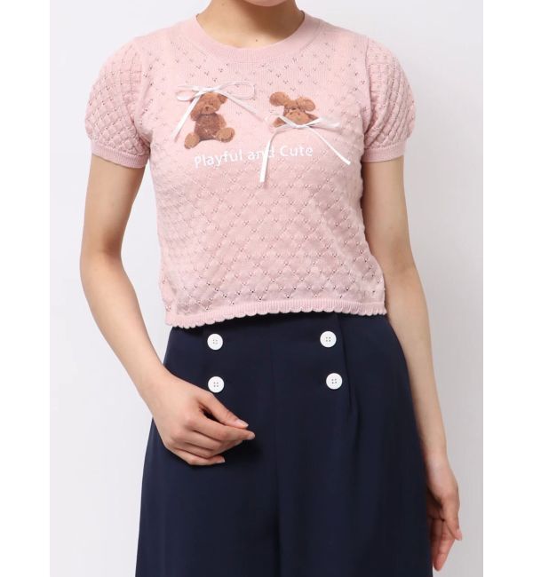 CALNAMUR「BEAR PRINT RIBBON KNIT /ベアプリントリボンニット」|ニット・セーター|