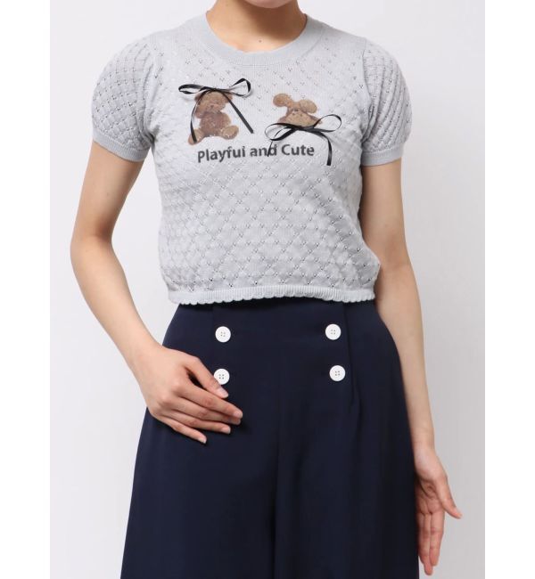 CALNAMUR「BEAR PRINT RIBBON KNIT /ベアプリントリボンニット」|ニット・セーター|