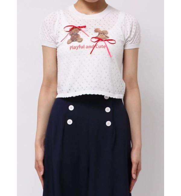 CALNAMUR「BEAR PRINT RIBBON KNIT /ベアプリントリボンニット」|ニット・セーター|