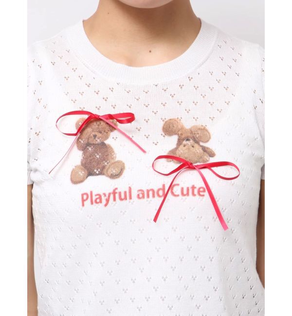 CALNAMUR「BEAR PRINT RIBBON KNIT /ベアプリントリボンニット」|ニット・セーター|