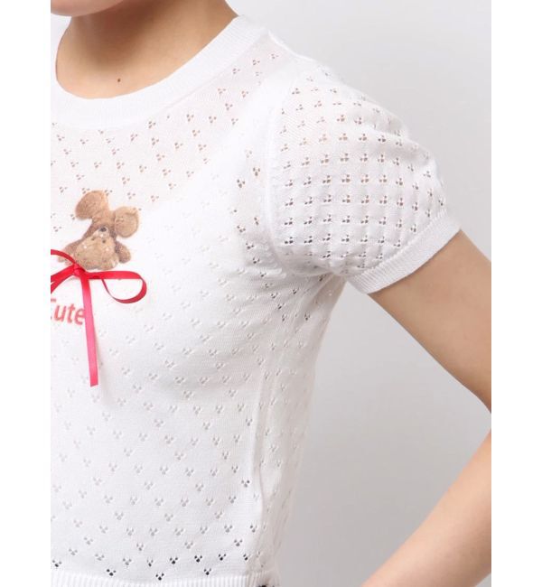 CALNAMUR「BEAR PRINT RIBBON KNIT /ベアプリントリボンニット」|ニット・セーター|
