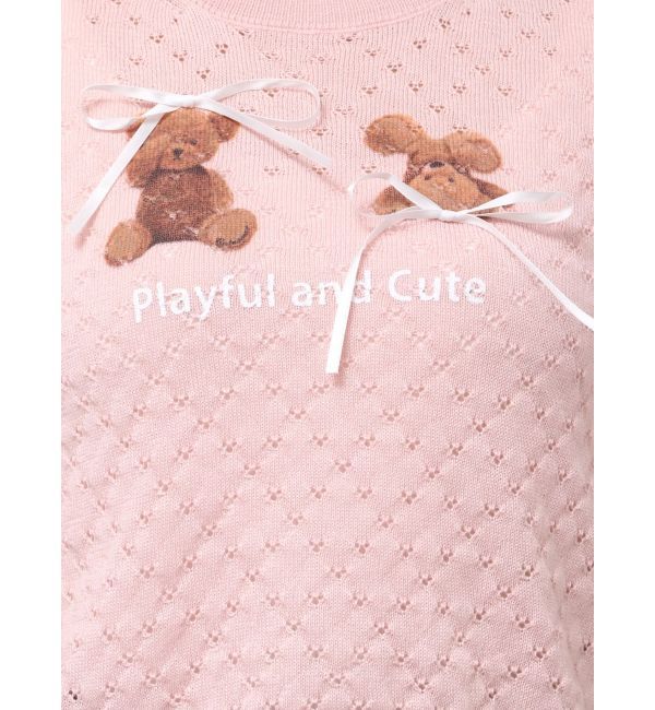 CALNAMUR「BEAR PRINT RIBBON KNIT /ベアプリントリボンニット」|ニット・セーター|