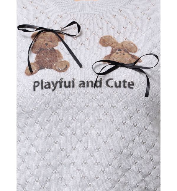 CALNAMUR「BEAR PRINT RIBBON KNIT /ベアプリントリボンニット」|ニット・セーター|