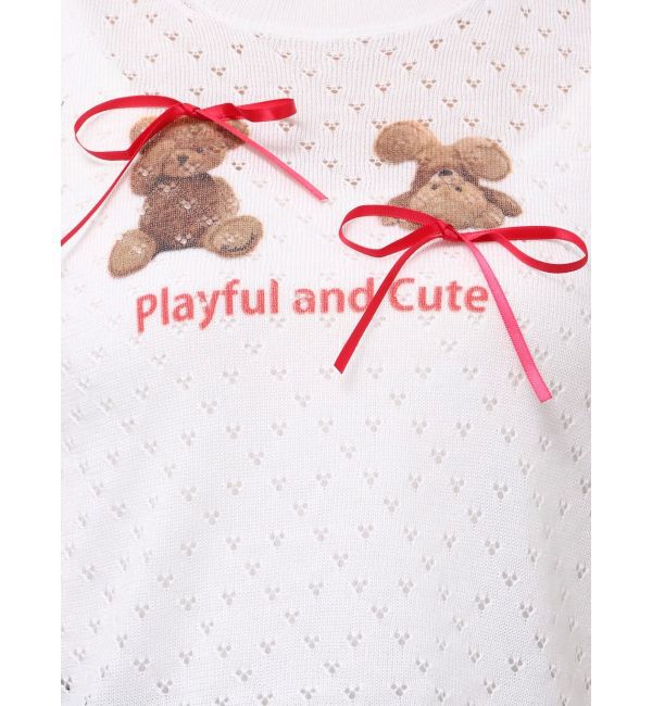 CALNAMUR「BEAR PRINT RIBBON KNIT /ベアプリントリボンニット」|ニット・セーター|