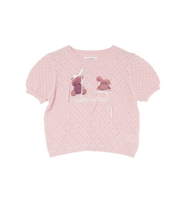 CALNAMUR「BEAR PRINT RIBBON KNIT /ベアプリントリボンニット」|ニット・セーター|