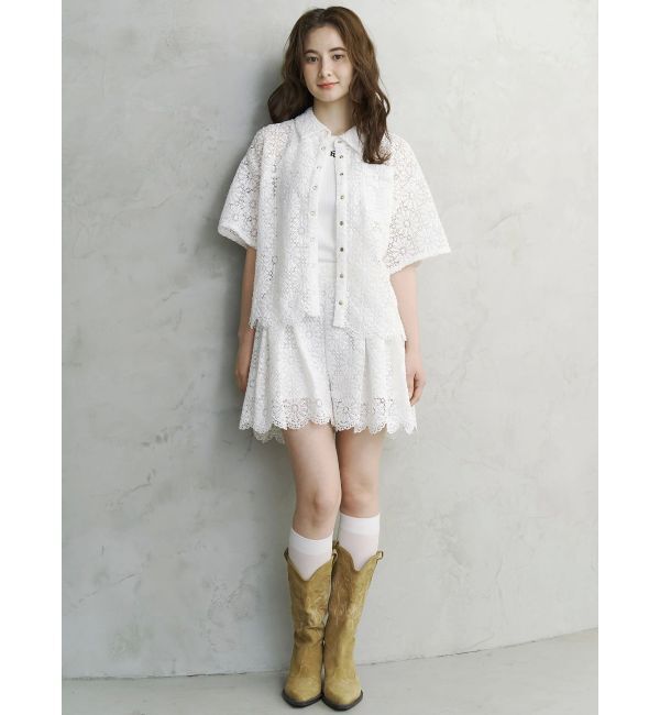 CALNAMUR「FLOWER LACE HALF SLEEVE SHIRTS/フラワーレースハーフスリーブシャツ」|シャツ・ブラウス|