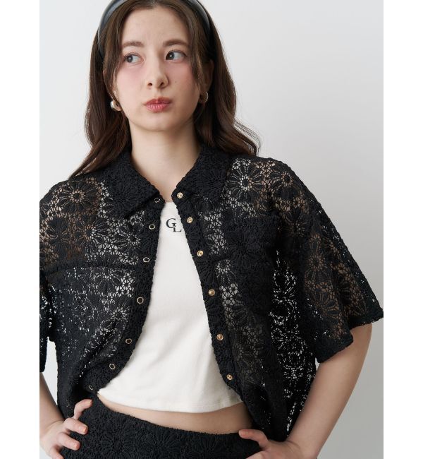 CALNAMUR「FLOWER LACE HALF SLEEVE SHIRTS/フラワーレースハーフスリーブシャツ」|シャツ・ブラウス|