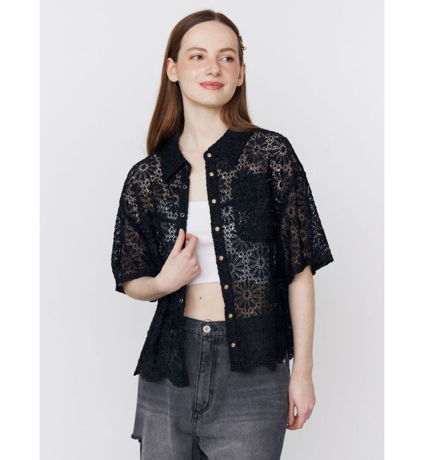 CALNAMUR「FLOWER LACE HALF SLEEVE SHIRTS/フラワーレースハーフスリーブシャツ」|シャツ・ブラウス|