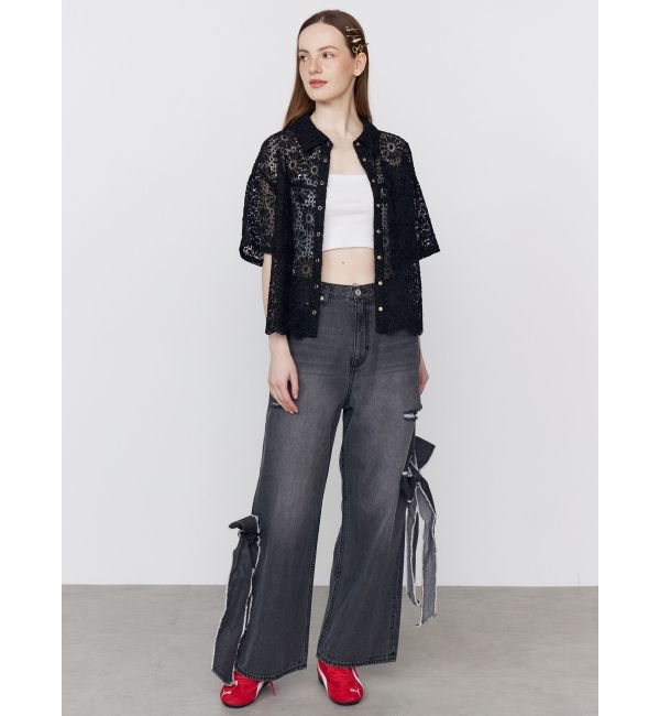 CALNAMUR「FLOWER LACE HALF SLEEVE SHIRTS/フラワーレースハーフスリーブシャツ」|シャツ・ブラウス|