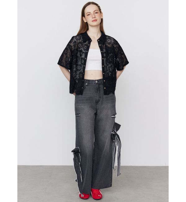 CALNAMUR「FLOWER LACE HALF SLEEVE SHIRTS/フラワーレースハーフスリーブシャツ」|シャツ・ブラウス|