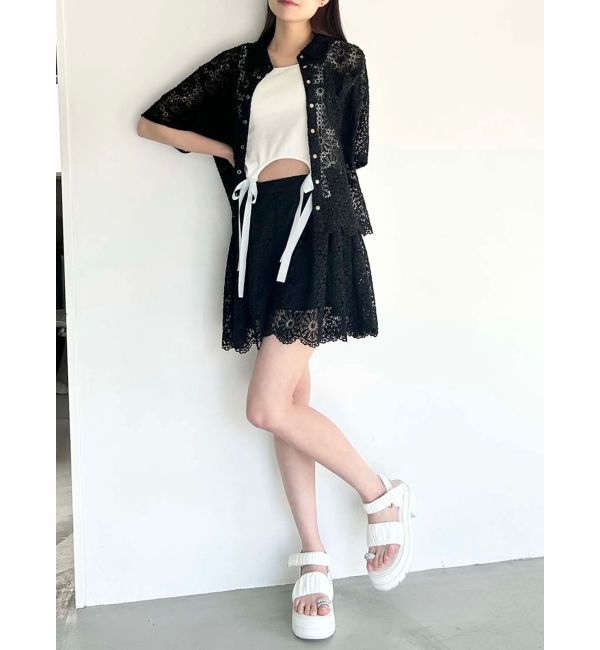 CALNAMUR「FLOWER LACE HALF SLEEVE SHIRTS/フラワーレースハーフスリーブシャツ」|シャツ・ブラウス|