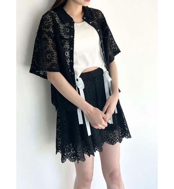 CALNAMUR「FLOWER LACE HALF SLEEVE SHIRTS/フラワーレースハーフスリーブシャツ」|シャツ・ブラウス|