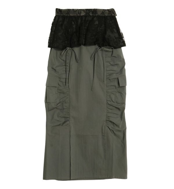 CALNAMUR「2WAY LACE OVER NYLON GATHER SK/２WAYレースオーバーナイロンギャザースカート」|スカート|チャコールグレー