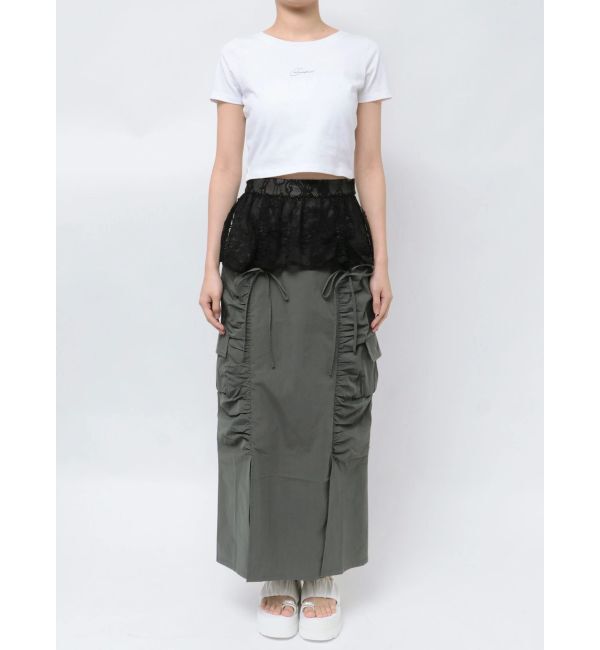 CALNAMUR「2WAY LACE OVER NYLON GATHER SK/２WAYレースオーバーナイロンギャザースカート」|スカート|