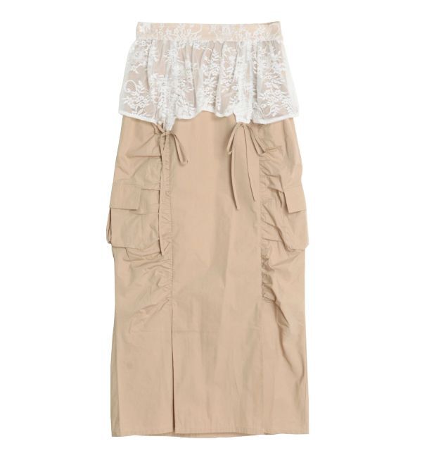 CALNAMUR「2WAY LACE OVER NYLON GATHER SK/２WAYレースオーバーナイロンギャザースカート」|スカート|ベージュ