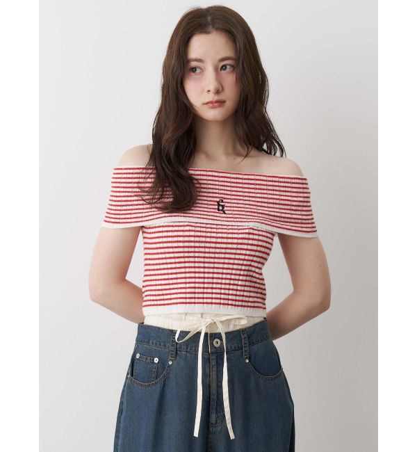 CALNAMUR「BOEDER OFFSHOULDER KNIT PO/ボーダーオフショルダーニットプルオーバー」|ニット・セーター|