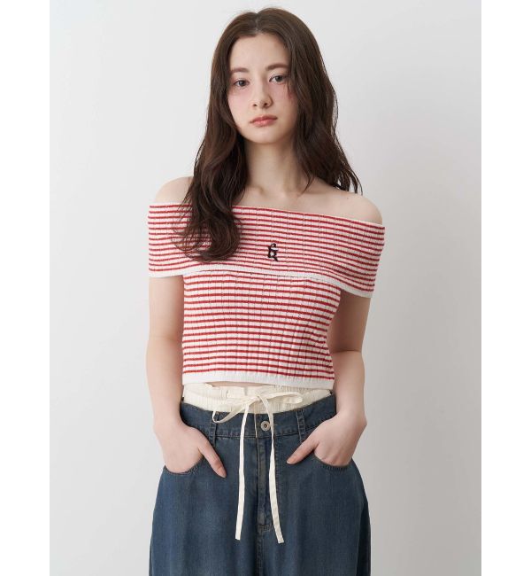 CALNAMUR「BOEDER OFFSHOULDER KNIT PO/ボーダーオフショルダーニットプルオーバー」|ニット・セーター|