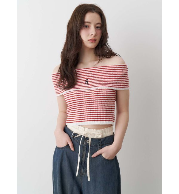 CALNAMUR「BOEDER OFFSHOULDER KNIT PO/ボーダーオフショルダーニットプルオーバー」|ニット・セーター|