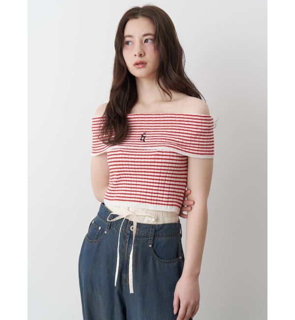 CALNAMUR「BOEDER OFFSHOULDER KNIT PO/ボーダーオフショルダーニットプルオーバー」|ニット・セーター|