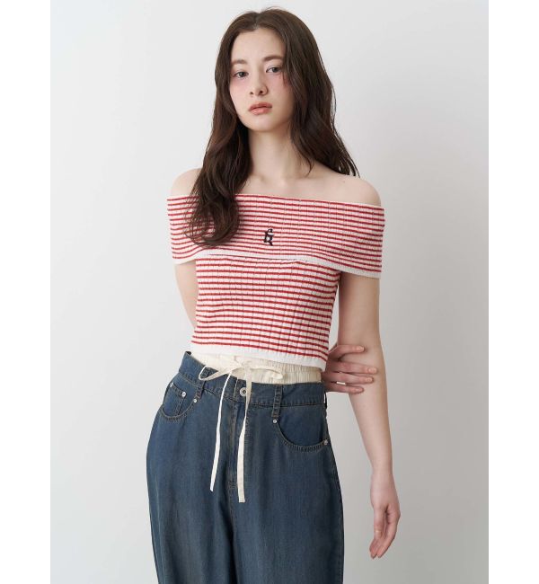 CALNAMUR「BOEDER OFFSHOULDER KNIT PO/ボーダーオフショルダーニットプルオーバー」|ニット・セーター|