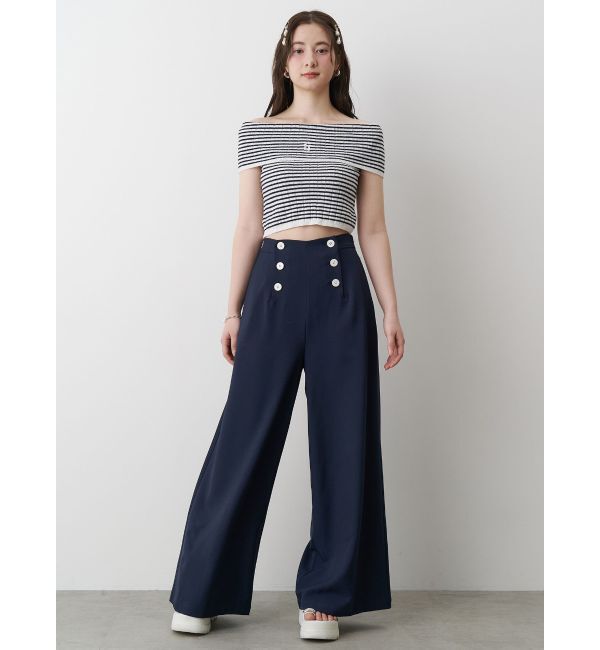 CALNAMUR「BOEDER OFFSHOULDER KNIT PO/ボーダーオフショルダーニットプルオーバー」|ニット・セーター|