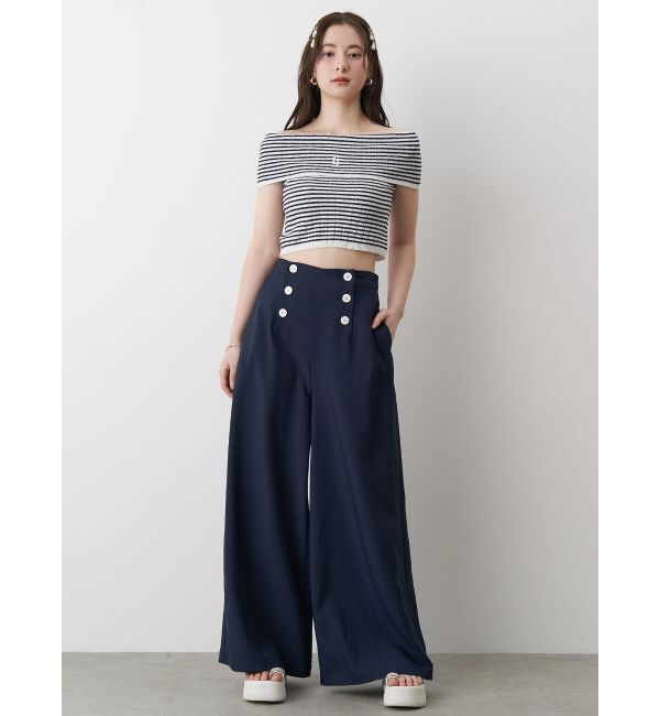 CALNAMUR「BOEDER OFFSHOULDER KNIT PO/ボーダーオフショルダーニットプルオーバー」|ニット・セーター|