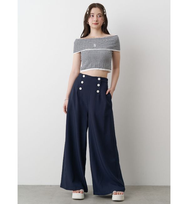 CALNAMUR「BOEDER OFFSHOULDER KNIT PO/ボーダーオフショルダーニットプルオーバー」|ニット・セーター|