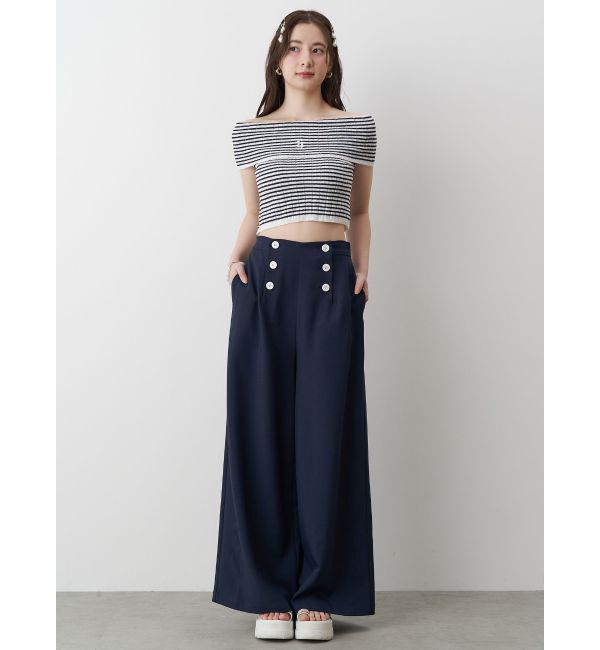 CALNAMUR「BOEDER OFFSHOULDER KNIT PO/ボーダーオフショルダーニットプルオーバー」|ニット・セーター|