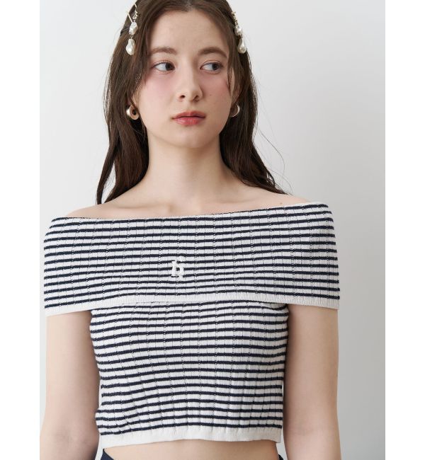 CALNAMUR「BOEDER OFFSHOULDER KNIT PO/ボーダーオフショルダーニットプルオーバー」|ニット・セーター|