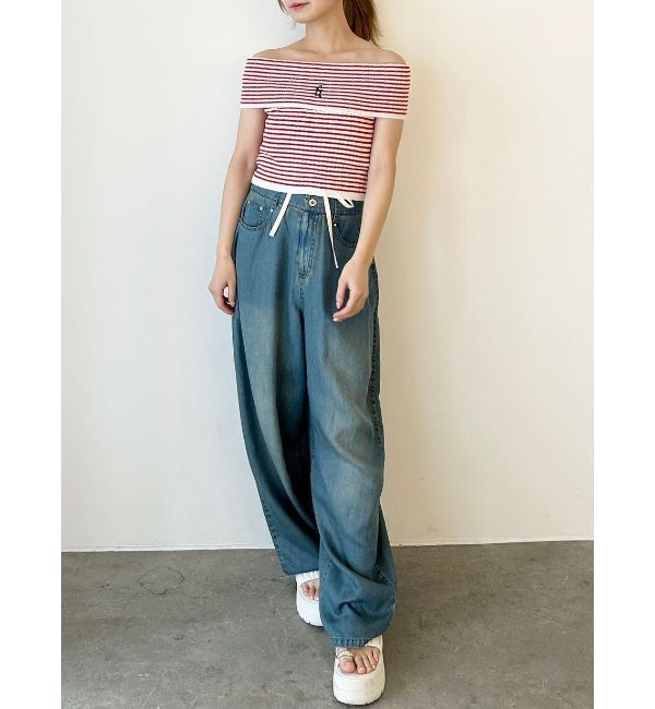 CALNAMUR「BOEDER OFFSHOULDER KNIT PO/ボーダーオフショルダーニットプルオーバー」|ニット・セーター|