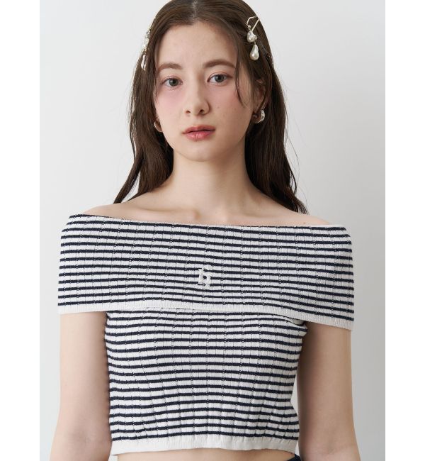 CALNAMUR「BOEDER OFFSHOULDER KNIT PO/ボーダーオフショルダーニットプルオーバー」|ニット・セーター|