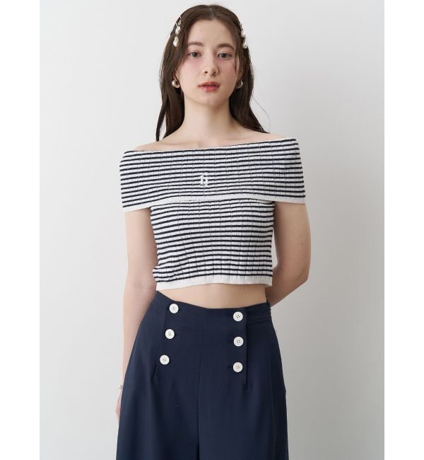 CALNAMUR「BOEDER OFFSHOULDER KNIT PO/ボーダーオフショルダーニットプルオーバー」|ニット・セーター|