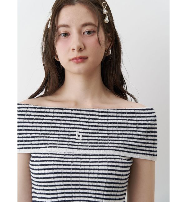 CALNAMUR「BOEDER OFFSHOULDER KNIT PO/ボーダーオフショルダーニットプルオーバー」|ニット・セーター|