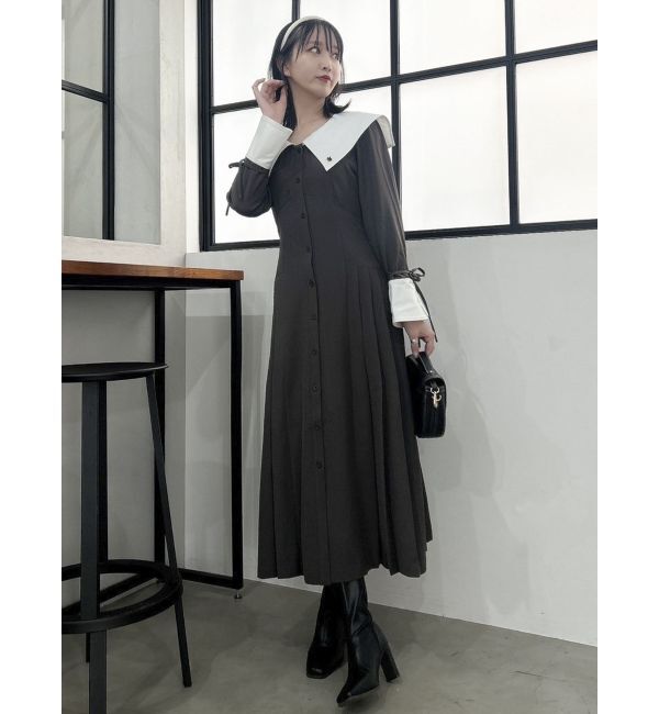 dazzlin「【POLO BCS コラボ】ビッグカラーサイドプリーツワンピース」|ワンピース|