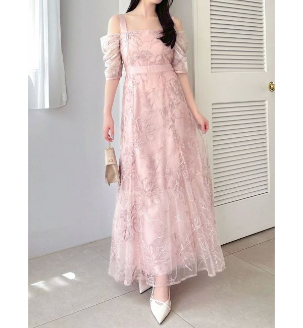 dazzlin「【藤井サチコラボ】ラメ刺繍チュール2WAYスリーブドレス」|ドレス|