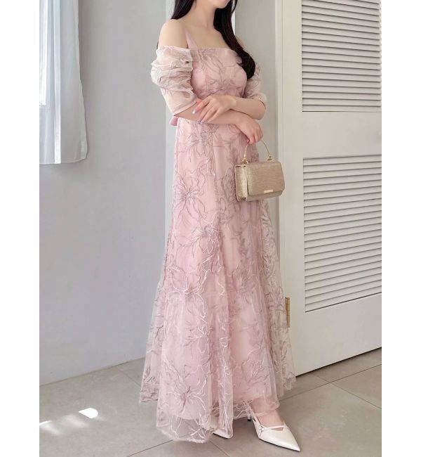 dazzlin「【藤井サチコラボ】ラメ刺繍チュール2WAYスリーブドレス」|ドレス|