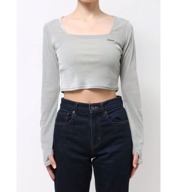 EMODA「シアーベロアプレートクロップトップ」|Tシャツ・カットソー|グレー
